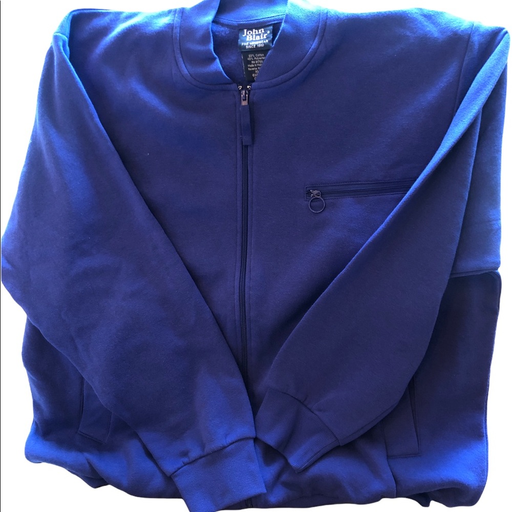John Blair Sweat Jacket Full ZIPPER 3 Pockets  Indigo Blue NWOT XL Cotton/Poly - Picture 6 of 9